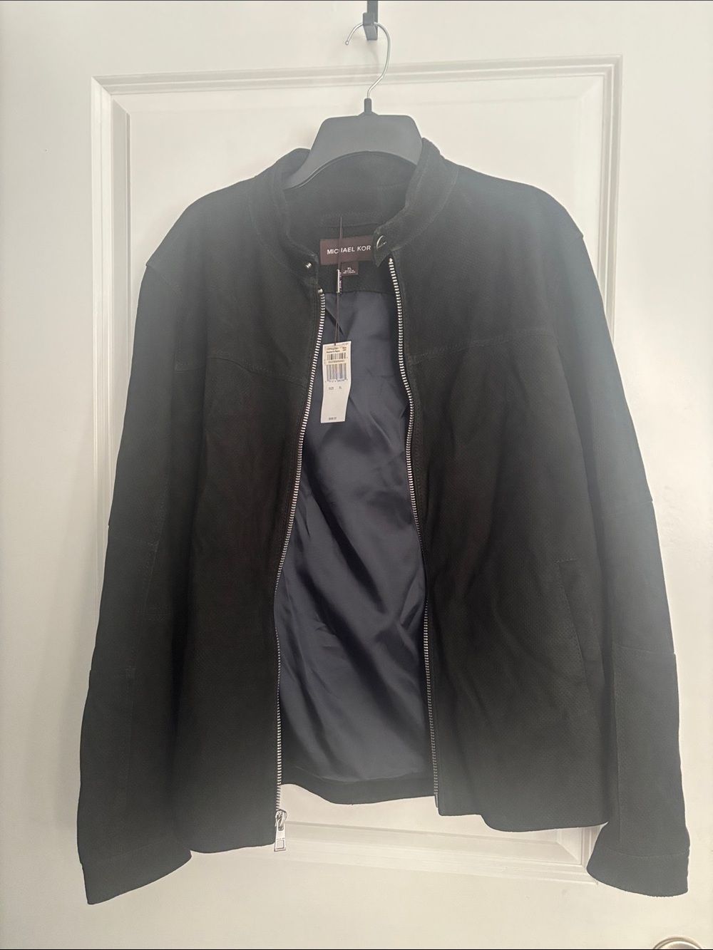 Michael Kors Black Perforated Zip Jacket with Stand Collar